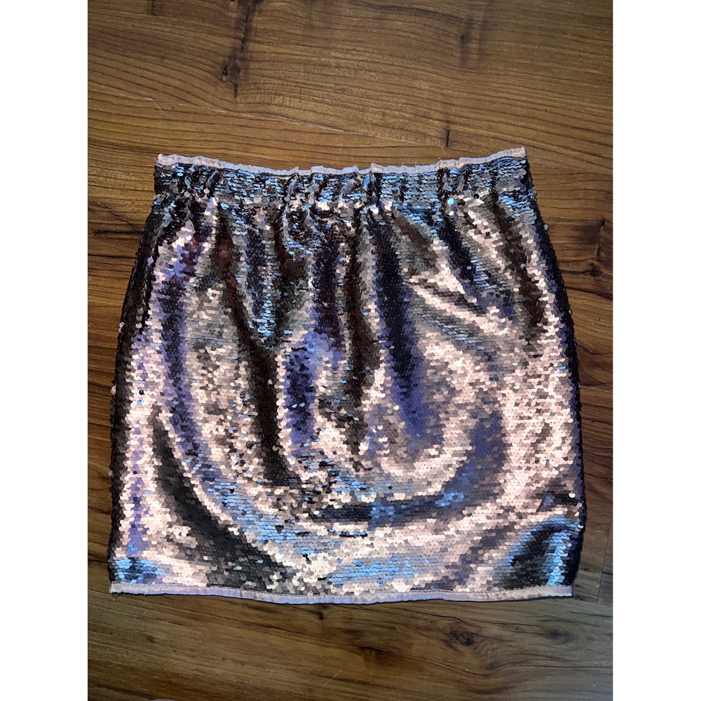 TCEC Women Rose Gold Sequin Mini Skirt Elastic Waist Party CS3520 Size S NWT